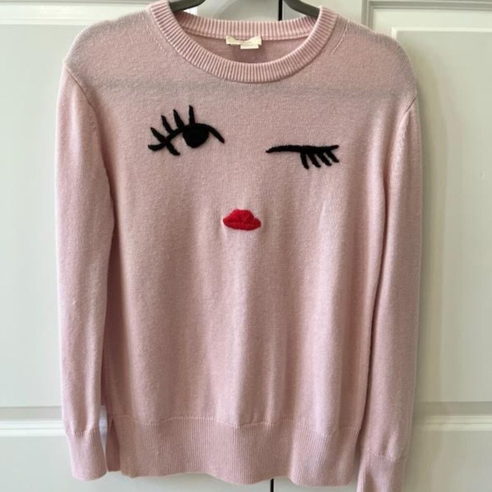 Kate Spade New York Winking Eye Sweater XS Tutu Pink $228 Wool Preppy